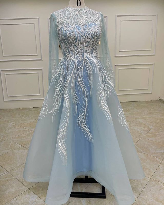 2021 Plus Size Arabic Aso Ebi Lace Beaded Muslim Prom Dresses Long Sleeves Ankle Length Evening Formal Party Bridesmaid Second Reception Gowns Dress Z