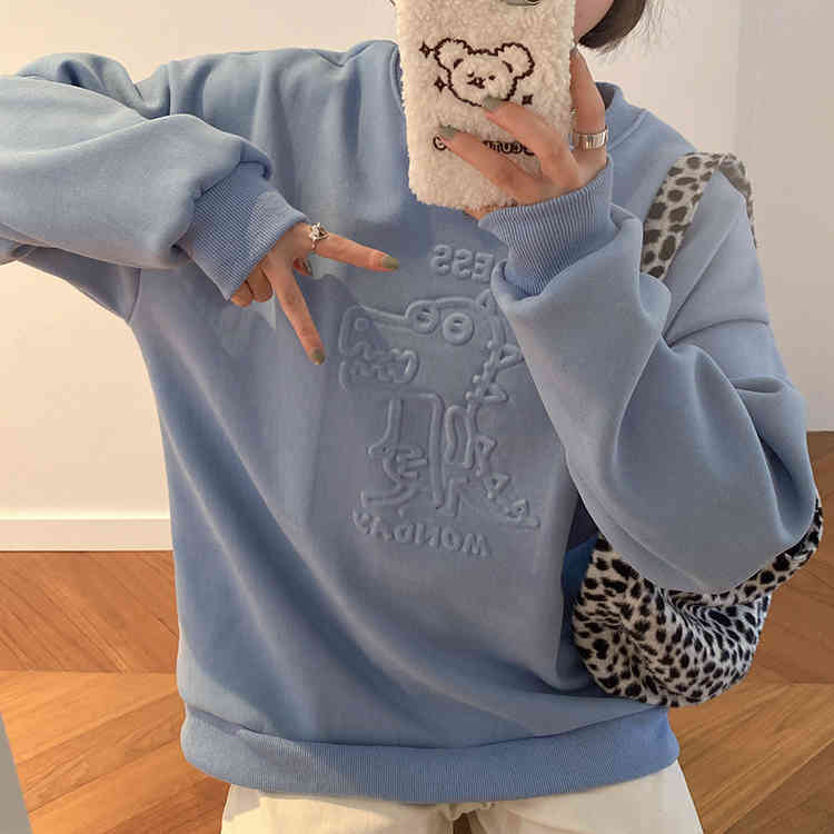 4 Candy colors autumn winter preppy style Women Sweatshirts cartoon thick Sweatshirt Womens pullovers( F4161) 210423