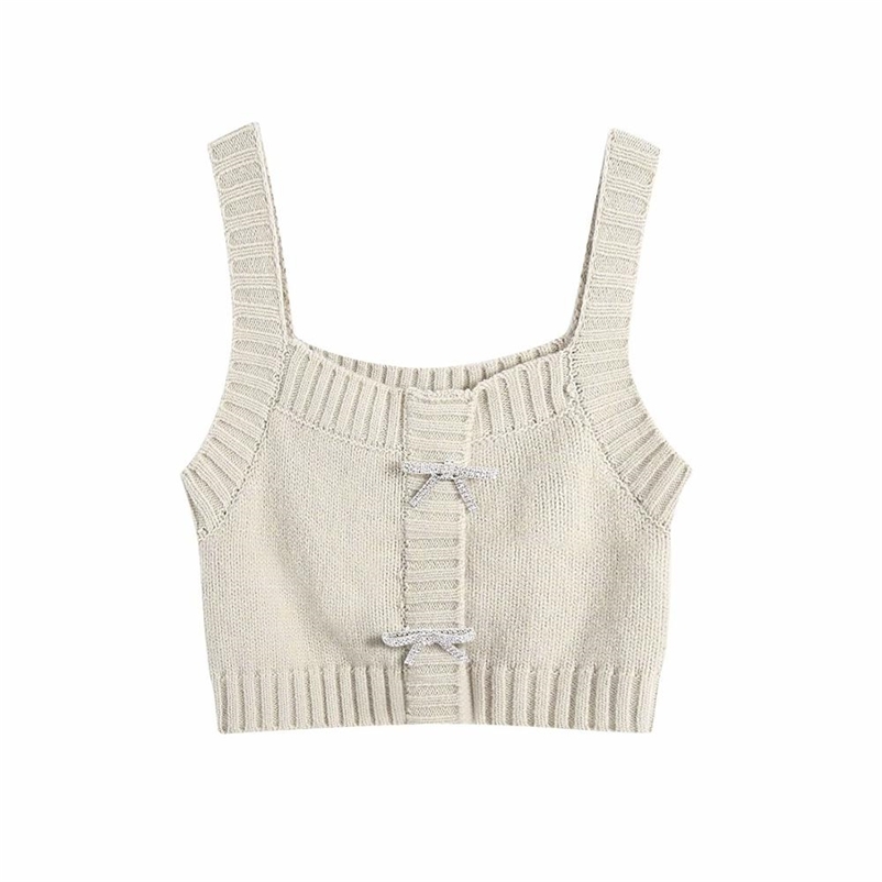 Casual Woman Knitted Short Vest Sling Fashion Soft Square collar outerwears Girls Cute shining streetwear tops 210515