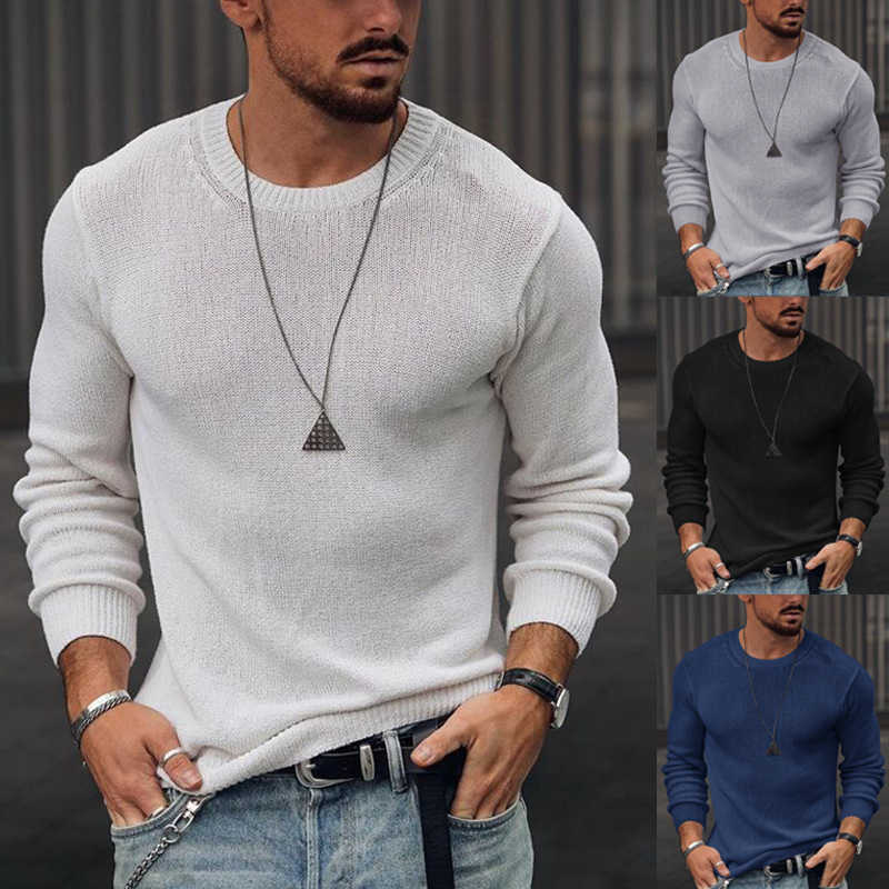 Men Spring Autumn Long Sleeve Sweaters Fashion Mens O-Neck Sweater Pullovers Streetwear Casual Solid Slim Knit Jumper Tops 211008