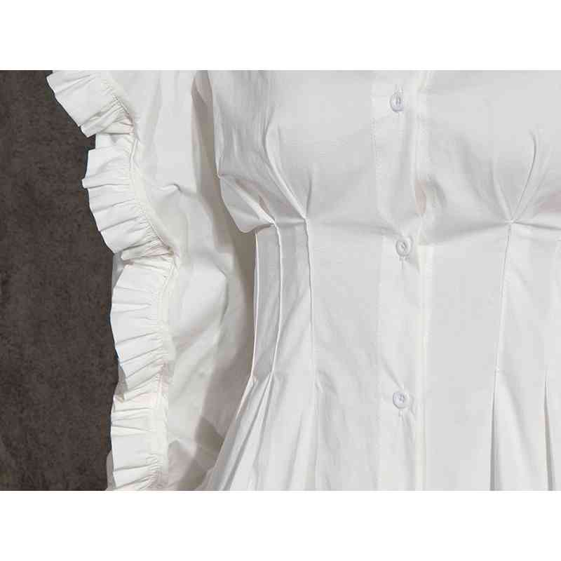 Patchwork Ruffle Black Shirt For Women Lapel Long Sleeve High Waist Tunic Casual Blouse Female Fashion Fall 210524