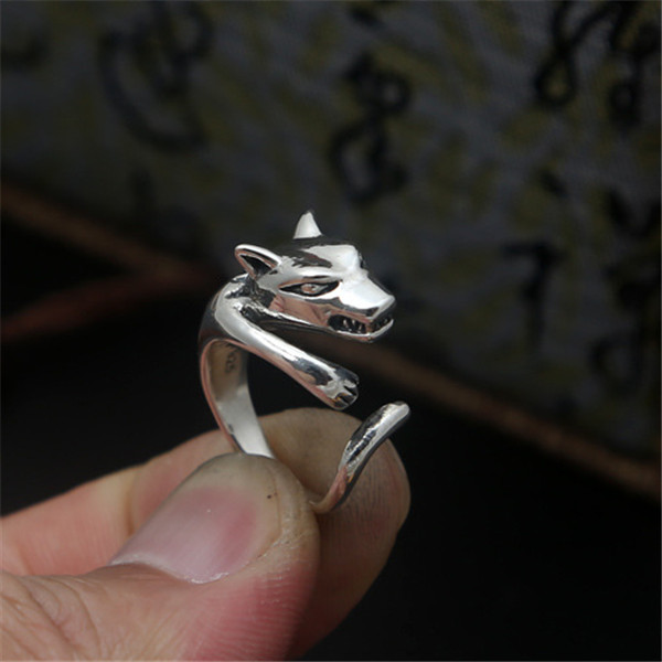 High quality 925 sterling silver men's wolf band rings European American Gothic punk style handmade designer vintage luxury jewelry accessories g