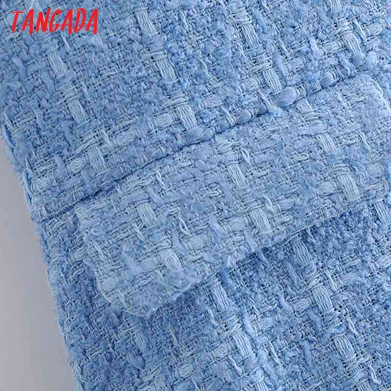 Women Vintage V Neck Tweed Playsuits Back Zipper Sleeveless Rompers Ladies Casual Chic Jumpsuits 3H74 210416