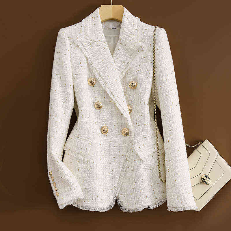 Goddess temperament tweed suit jacket double-breasted high-quality slim is thin and Small fragrance Jacket Women 211122