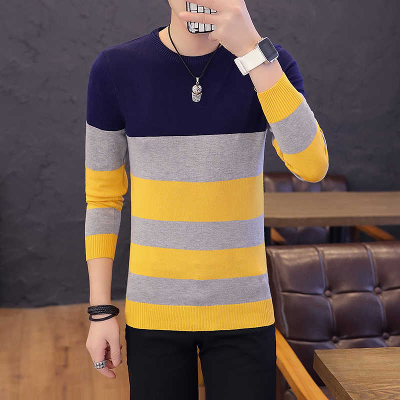men's sweater Spring Autumn students South Korean Slim youth striped sweater red and black two colors M-XXL 211008