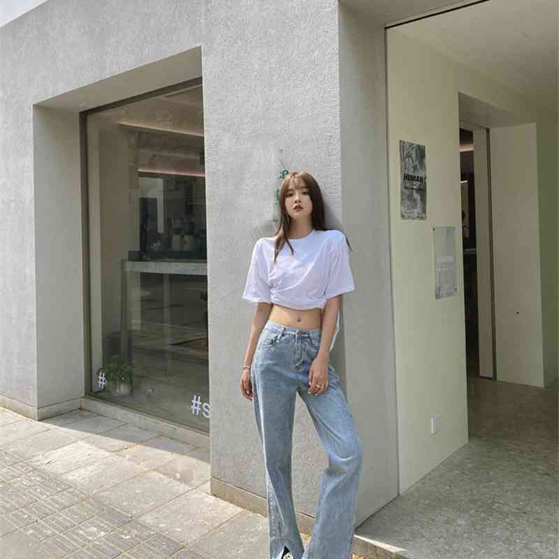 High Waist Jeans For Women Vintage Long Denim Pants Female All-match Korean Style Casua Solid Straight Trousers 210922