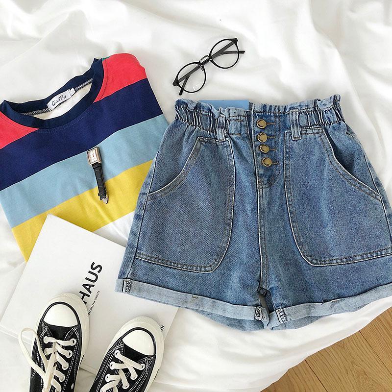 Women's Jeans Women High-waisted Shorts Loose Casual Denim Short Summer Wide Leg Light Blue Elastic Waist Button
Women's Jeans Women High-waisted Shorts Loose Casual Denim Short Summer Wide Leg Light Blue Elastic Waist Button