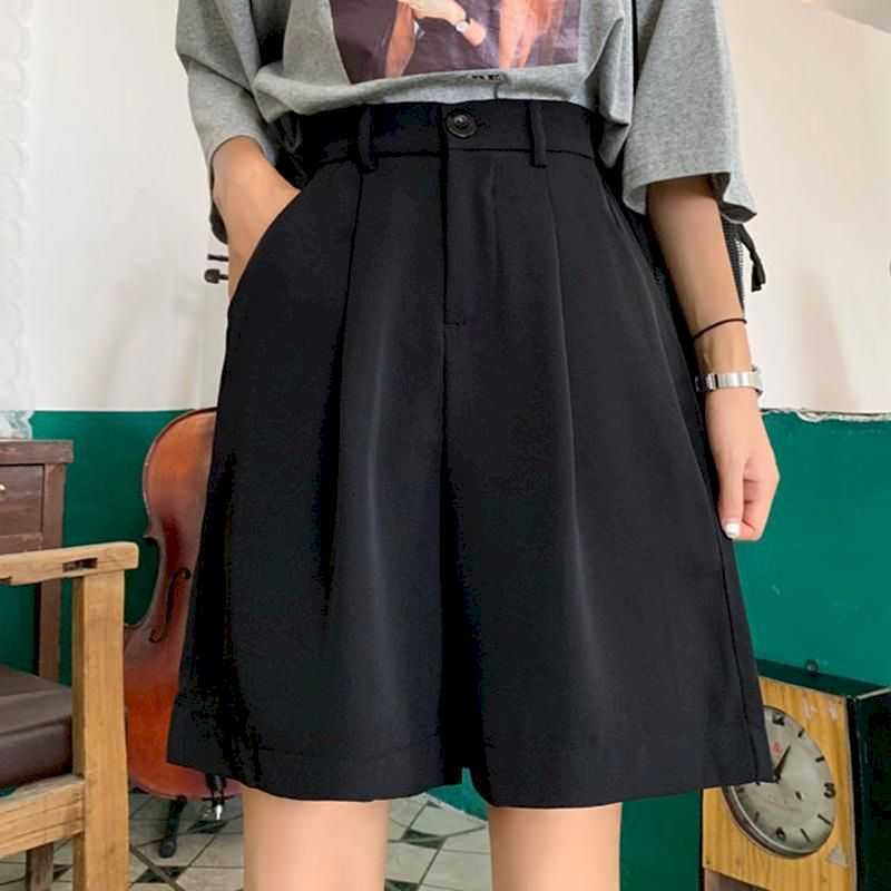 Men Women fifth shorts Korean summer five-point pants loose slim casual wide-leg black straight suit trousers 210526