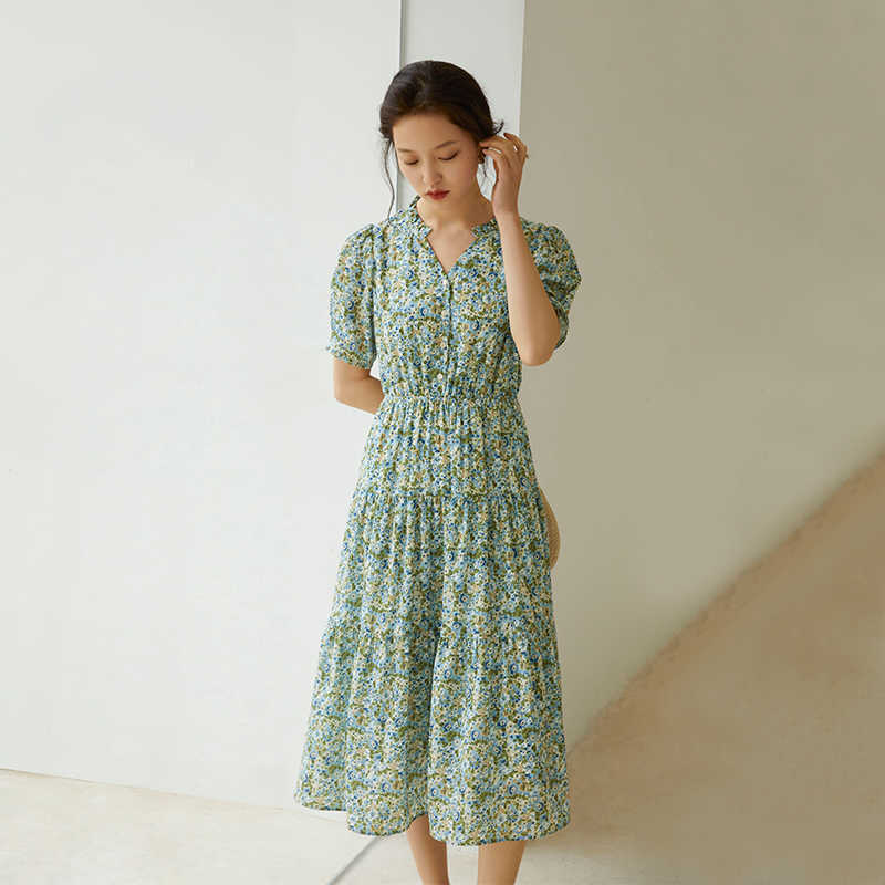 FANSILANEN Office Lady French Floral High Waist Dress Women Summer Sweet Style Green Long Boho For 210607
FANSILANEN Office Lady French Floral High Waist Dress Women Summer Sweet Style Green Long Boho For 210607