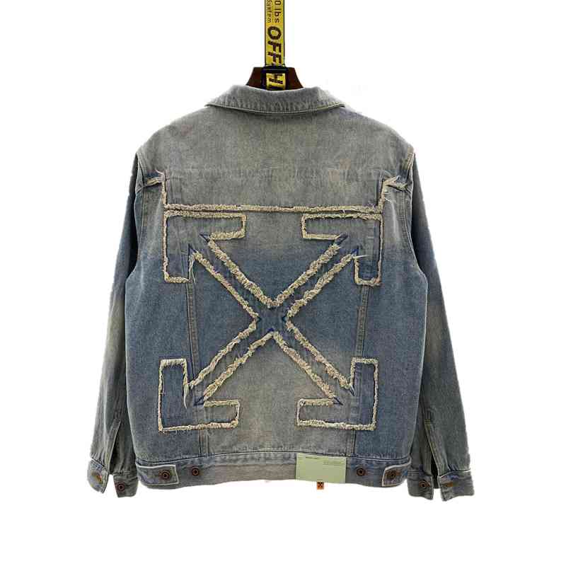 Checked off embroidered stickers arrow ow wash make old jeans jacket fashion brand lovers men and women, White;black
Checked off embroidered stickers arrow ow wash make old jeans jacket fashion brand lovers men and women, White;black