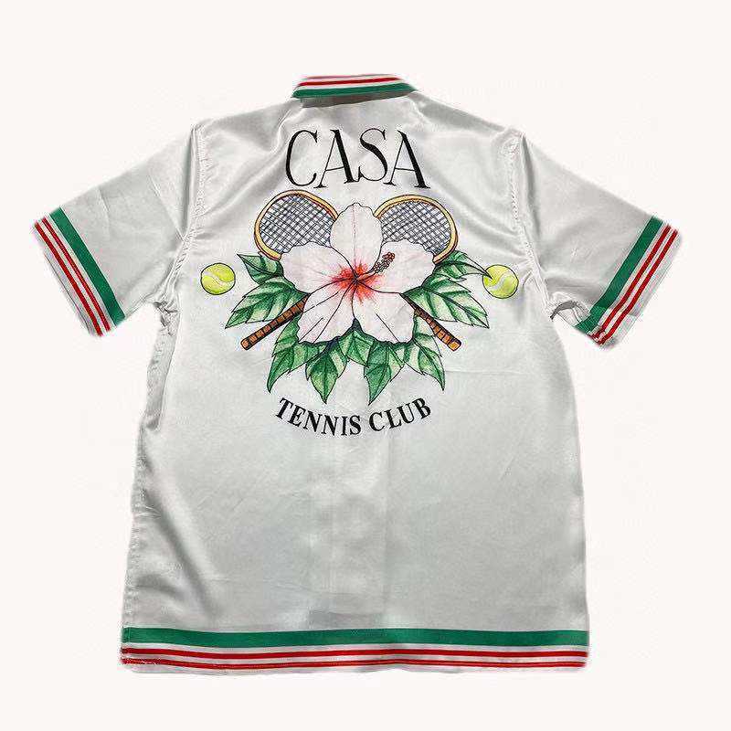 Casablanca ss21 spring / summer tennis racket stripe color blocking men' and women' casual Hawaiian loose short shirt, White
Casablanca ss21 spring / summer tennis racket stripe color blocking men' and women' casual Hawaiian loose short shirt, White