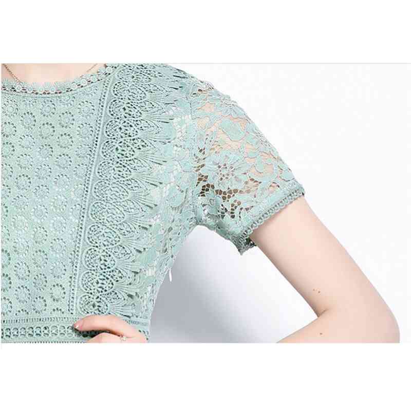 Summer Dress Women Vintage Elegant Lace Hollow Out Fashion Green Ladies Dresses Vestidos 210520