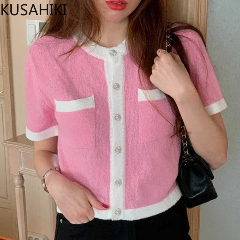 KUSAHIKI Sweet Contrast Color Chic Knitwear Korean Short Sleeve O-neck Cardigan Single Breasted O-neck Knitted Coat 6J180 210602, Pink
KUSAHIKI Sweet Contrast Color Chic Knitwear Korean Short Sleeve O-neck Cardigan Single Breasted O-neck Knitted Coat 6J180 210602, Pink