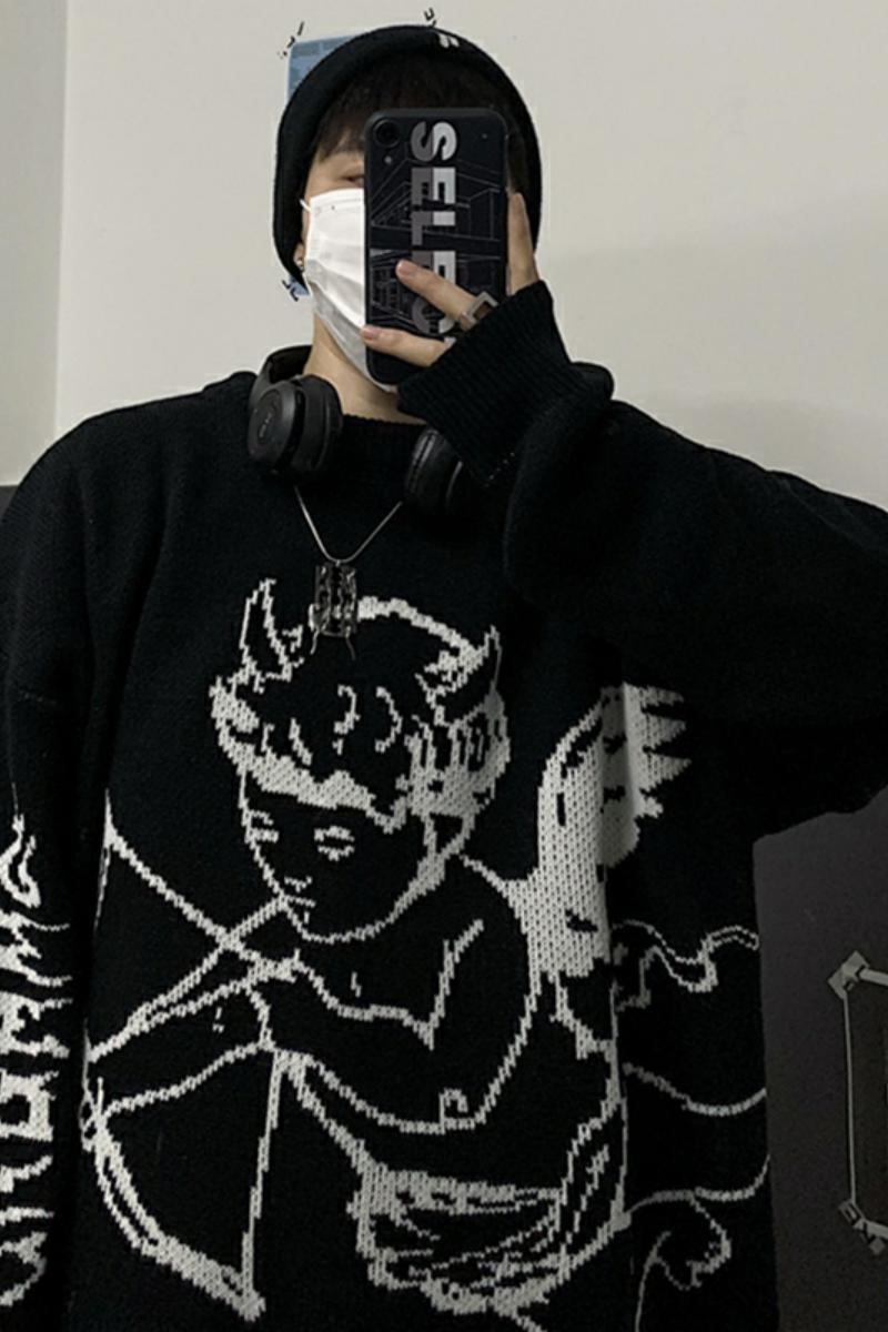 Sweaters Women Streetwear Knitted Pullover Angel Print Fashion Hip Hop Spring Autumn Harajuku Oversized Outwear Jumpers 210519