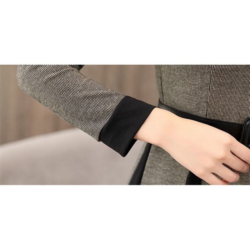 Autumn And Winter women Long sleeve party Dress Tweed Patchwork Vintage Dresses vestidos Free belt 210520