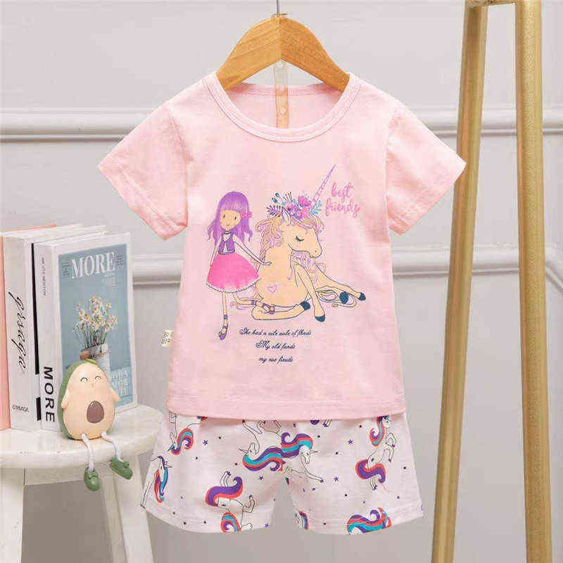 Baby Unicorn Pyjamas Suit Toddler Boys Dinosaur Underwear kids Short Sleeves Pjs Cute Cartoon Sleeping Clothes For Girls Summer 211130