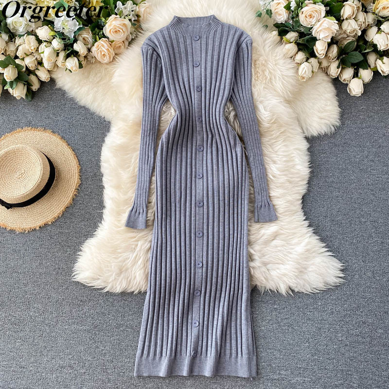 Knitted Dress Women Vintage Brief Solid Single-breasted All-match Sweater Long Sleeve Stretch Slim Bodycon Midi 210525, Black
Knitted Dress Women Vintage Brief Solid Single-breasted All-match Sweater Long Sleeve Stretch Slim Bodycon Midi 210525, Black