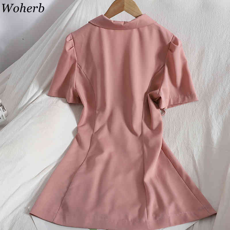 Women Sexy Blazer Dress White Double Breasted Bandage Suit Collar Mini Dresses Elegant Summer Korean Slim Fit Vestidos 210519