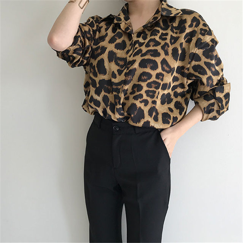 Fashion Loose Plus Size Leopard All Match Women Retro Sexy Vintage Femme Shirts Casual Animal Printed Tops 210421