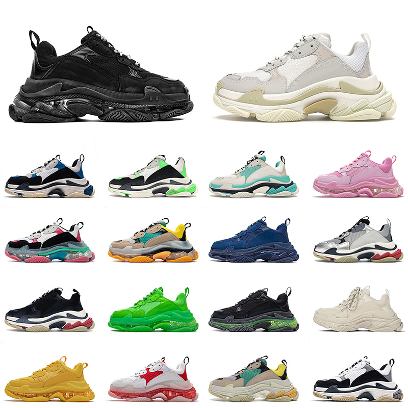 

Authentic Triple S Sneakers Designers Platform Mens Womens Casual Shoes Luxurys Paris 17FW Black White Black Pink Vintage Men Women Dad Trainers Outdoor, D37 36-40 clear sole white green pink