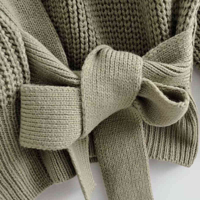 Casual Woman Oversized V Neck Belt Sweater Fashion Ladies Autumn Knitted Loose Tops Female Chic Soild Color Sweaters 210515