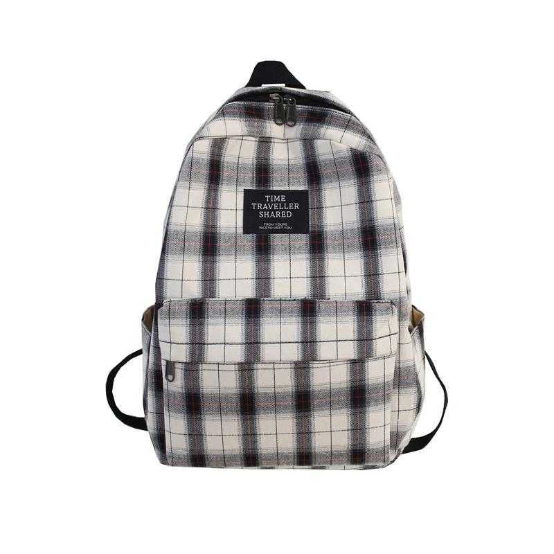 Students Backpack Women Plaid Pattern School Bag Canvas Softback Campus Style Rucksack Travel Bagpack Female Backpacks Ladies 210929
