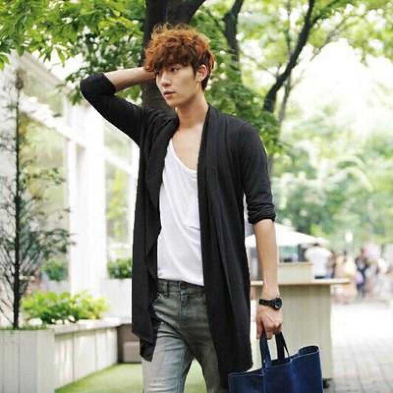 Men The Long Thin Cardigan Korean Male Cloak Coat Non Mainstream Free 210527