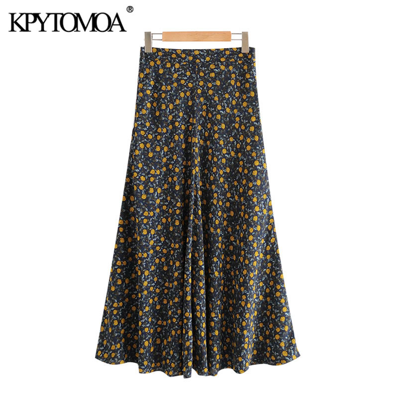 Women Fashion Floral Print Pleated Midi Skirt High Waist Side Zipper Female Skirts Mujer 210420