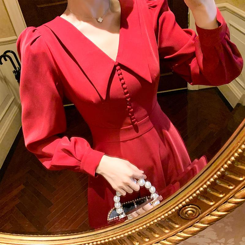 Red Elegant Christmas Dress Women Autumn Casual Retro Party Midi Dress Female Slim Hepburn Chic Korean Dress Women for Womens
Red Elegant Christmas Dress Women Autumn Casual Retro Party Midi Dress Female Slim Hepburn Chic Korean Dress Women for Womens