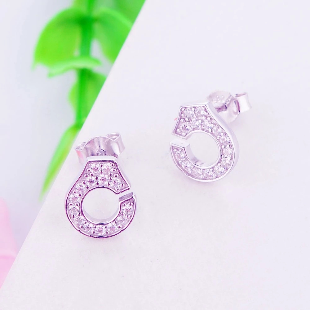 925 Sterling Silver Vintage Handcuffs Stud Earrings Fashion For Women Brincos Wedding Gift Bridal Bridemaid Pendientes Jewelry