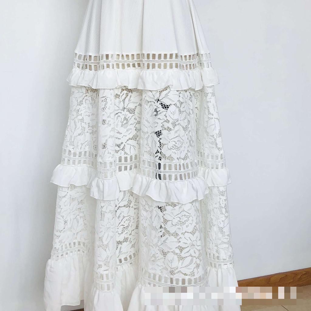 Women Dress Temperament Lace Slash Neck Off Shoulder Hollow Out Maxi es Large Hem Plus Size Summer es 210524