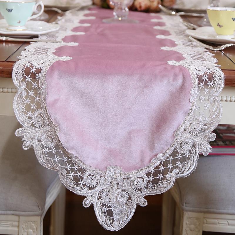 Style Velvet Table Runner Flag With Lace Piano Cover Embroidered Cloth
