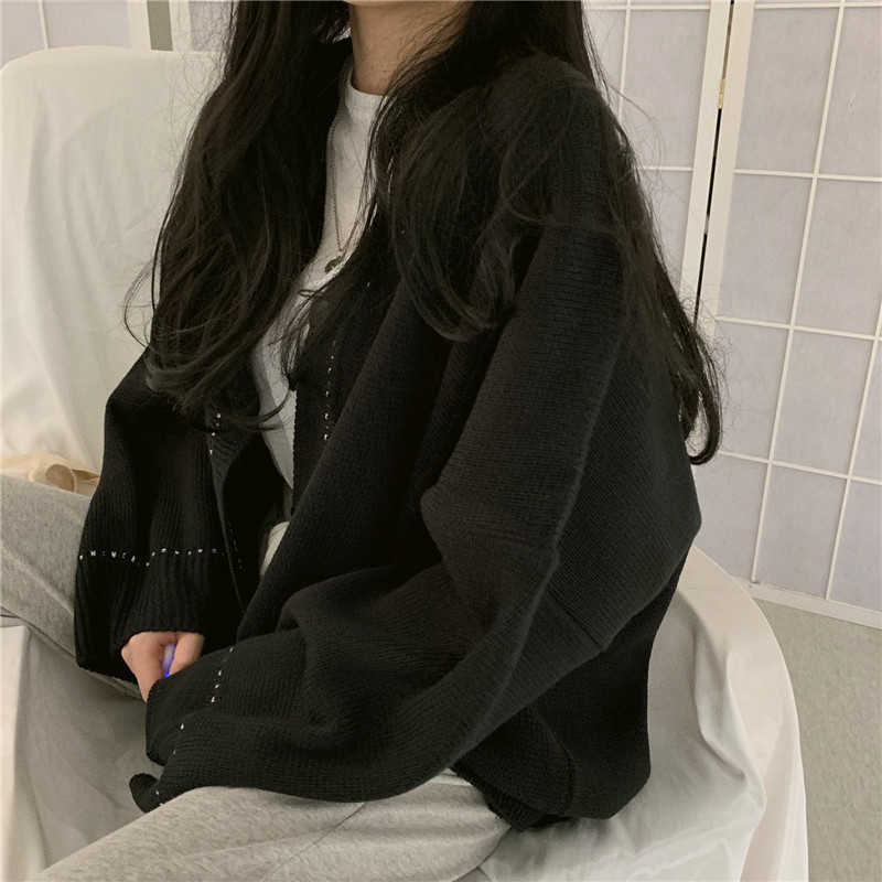 Autumn Korean Ulzzang chic sweater cardigan casual plus size Harajuku tops Vintage solid color women Elegant fashion 210608, Black
Autumn Korean Ulzzang chic sweater cardigan casual plus size Harajuku tops Vintage solid color women Elegant fashion 210608, Black