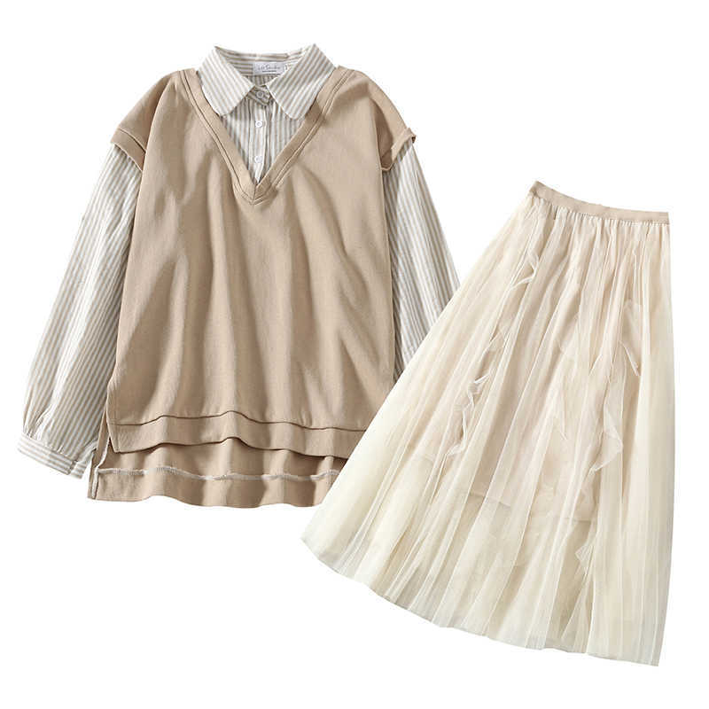 Merry Pretty 2 Piece Set Women Beige Striped Patchwork Fause 2 Pcs Sweatshirt +High Waist Mesh Skirt 2 Pcs Women Skirt Set 210708, Top
Merry Pretty 2 Piece Set Women Beige Striped Patchwork Fause 2 Pcs Sweatshirt +High Waist Mesh Skirt 2 Pcs Women Skirt Set 210708, Top