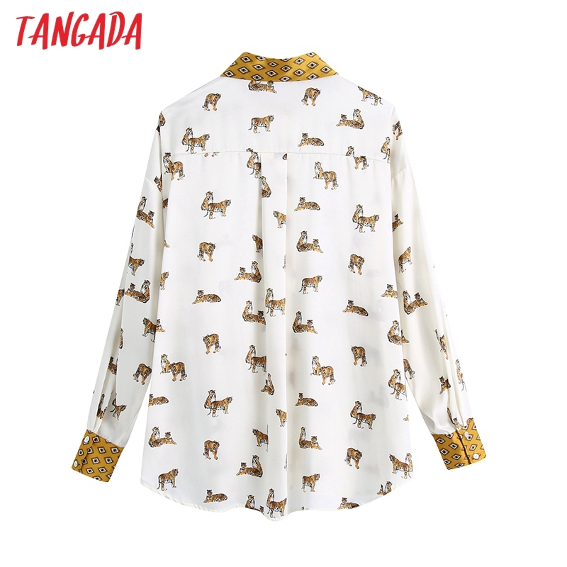 Women Retro Oversized Tiger Print Blouse Long Sleeve Chic Female Casual Loose Shirt Blusas Femininas BE450 210416