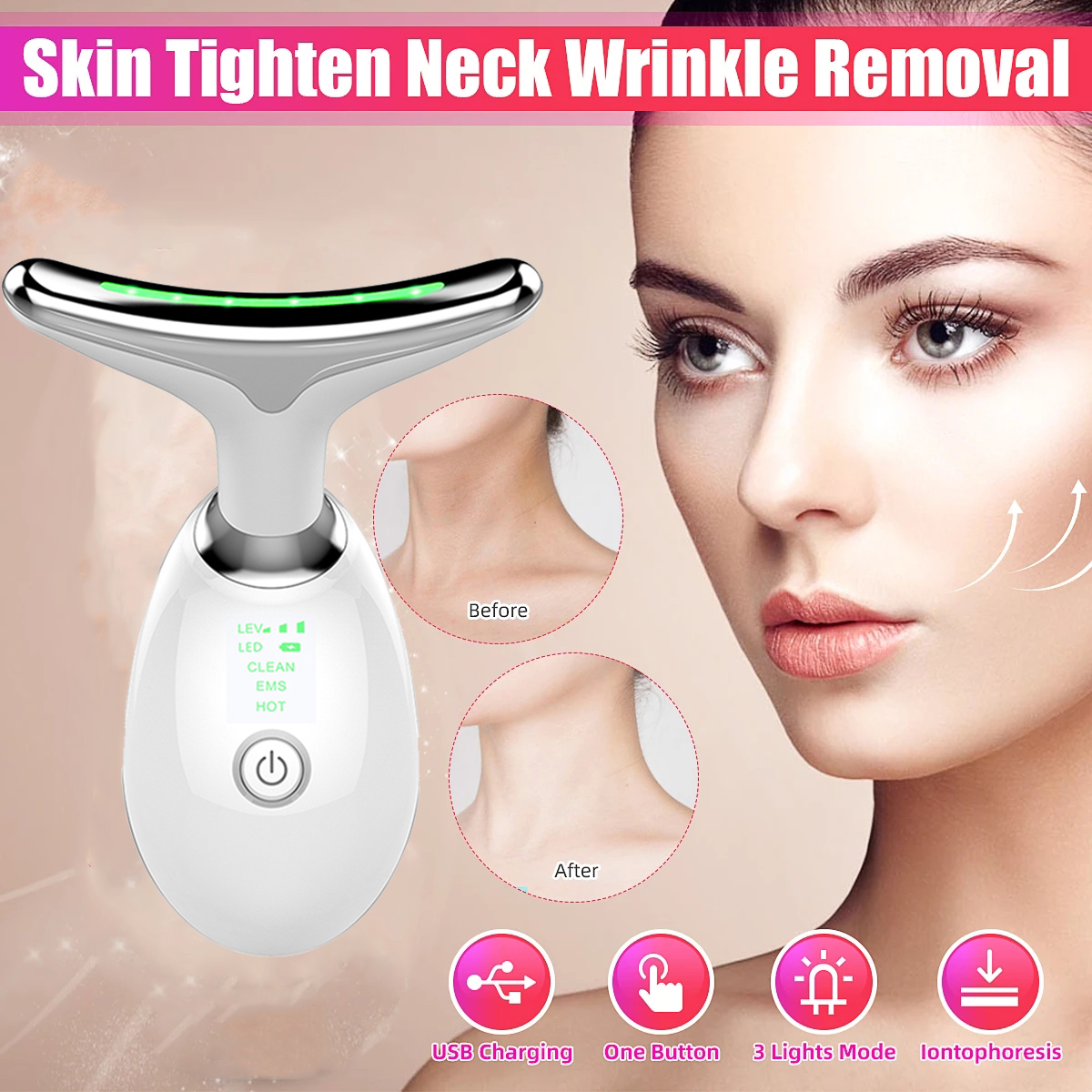Neck Face Beauty Device 3 Colors LED Photon Therapy Skin Tighten Reduce Double Chin Anti Wrinkle Remove Skin Care Tools от DHgate WW