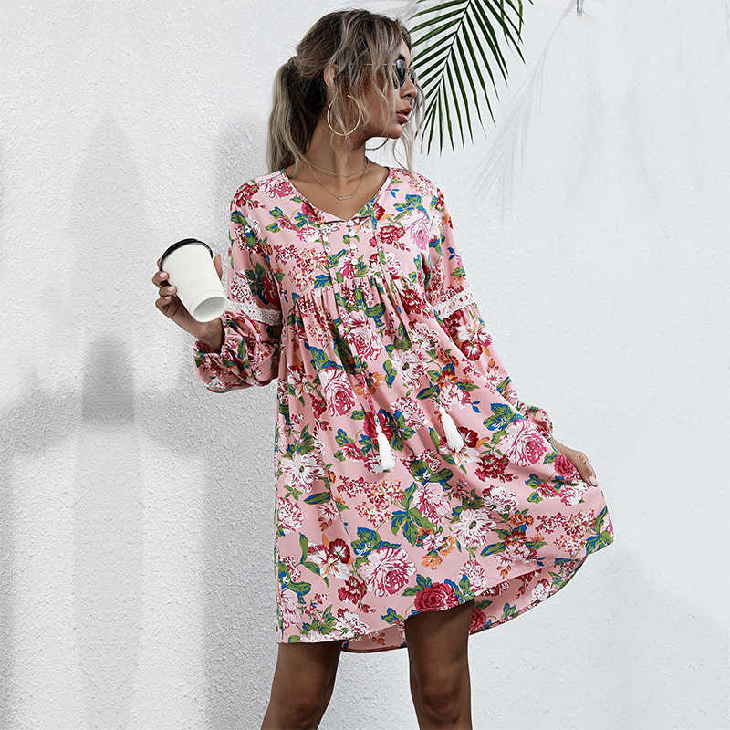 Floral Print Vintage V Neck Tassel Bandage Long Sleeve Above Knee Dress Women Casual Loose Boho Streetwear Beach Party Dresses 210608, Black
Floral Print Vintage V Neck Tassel Bandage Long Sleeve Above Knee Dress Women Casual Loose Boho Streetwear Beach Party Dresses 210608, Black