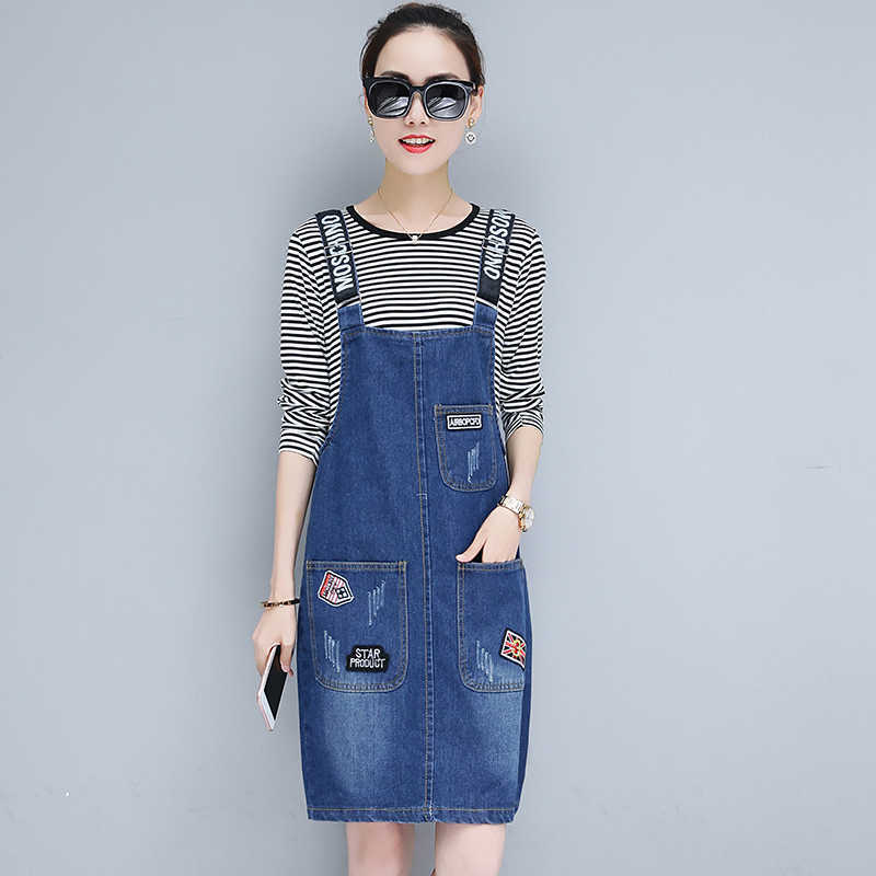 M-3XL Young Girl's Denim Strap Skirt Summer Loose Jeans Camisole Women Cotton Overalls s Female Plus Size 210619