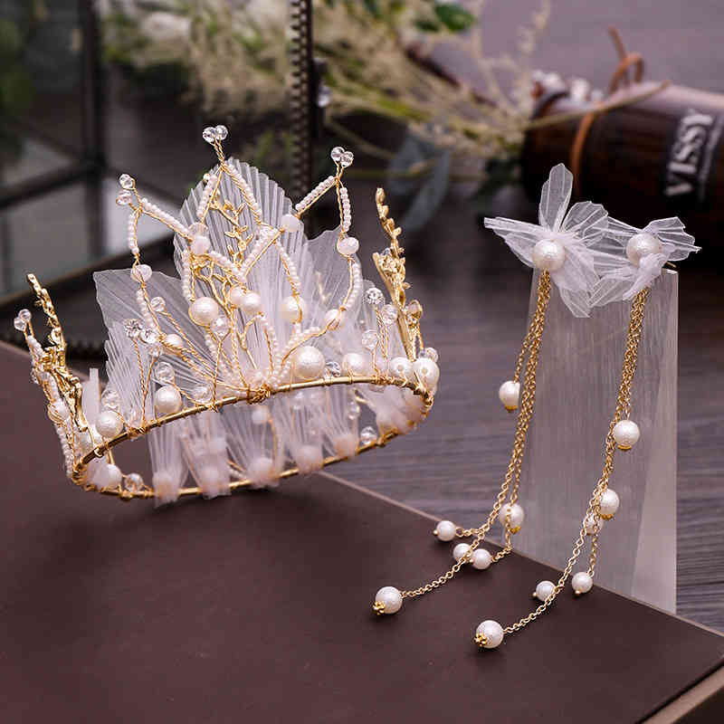 Wedding Hair Jewelry Accessories Korean Bride Crown Headdress Mori Xianmei Ornament Princess Big Pearl Dress
