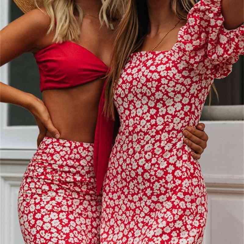 Foridol Casual Red Floral Print Boho Dress Summer Beach Dress Women Famale Short Mini Sundress Vintage Vestidos De Mujer Fashion 210415