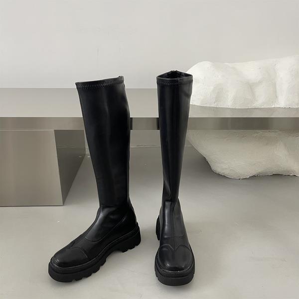 Boots Med Heel Women's Rubber Shoes Rain Zipper Boots-Women Round Toe Rock 2021 Over-the-Knee Ladies Fabric Western Flock Solid