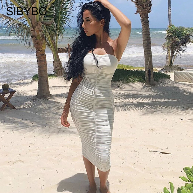 SIBYBO Strapless Pleated Sexy Bodycon Dress Off Shoulder Sleeveless Summer Party Dress Women Backless Beach Casual Women Dress, Black
SIBYBO Strapless Pleated Sexy Bodycon Dress Off Shoulder Sleeveless Summer Party Dress Women Backless Beach Casual Women Dress, Black