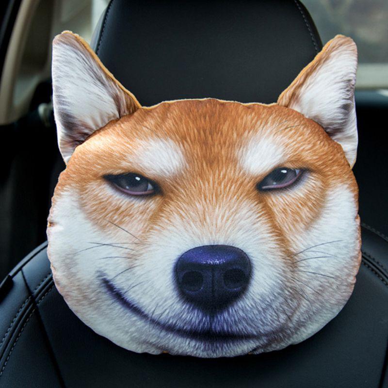 Seat Cushions 3D Printed Schnauzer Teddy Dog Face Car Headrest Neck Rest Auto Safety Cushion/ Support With Carbon F19A