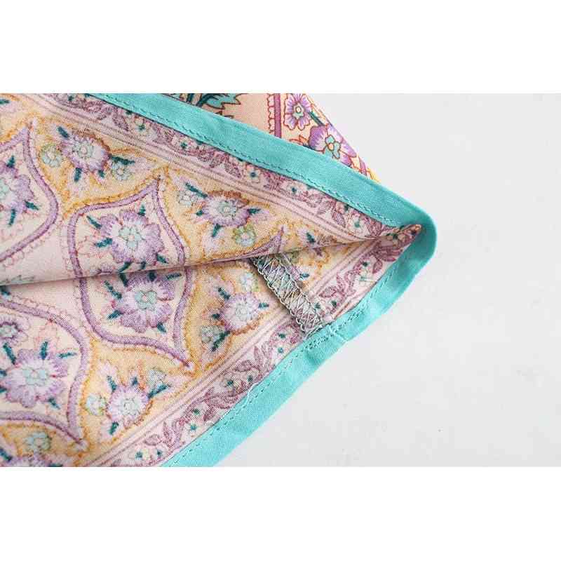 Bohemia Buttons Contrast Color Floral print Dress Summer Holiday WomanShort Sleeve Adjust Strappy Maxi Long Beach 210429