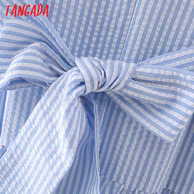 Summer Women Striped Print V Neck Puff Short Sleeve with Slash Ladies Dress Vestidos 5X51 210416