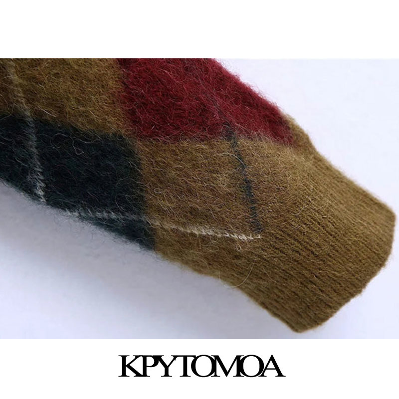 Women Fashion With Ribbed Trims Argyle Cardigan Sweater Long Sleeve Button-up Female Outerwear Chic Tops 210420