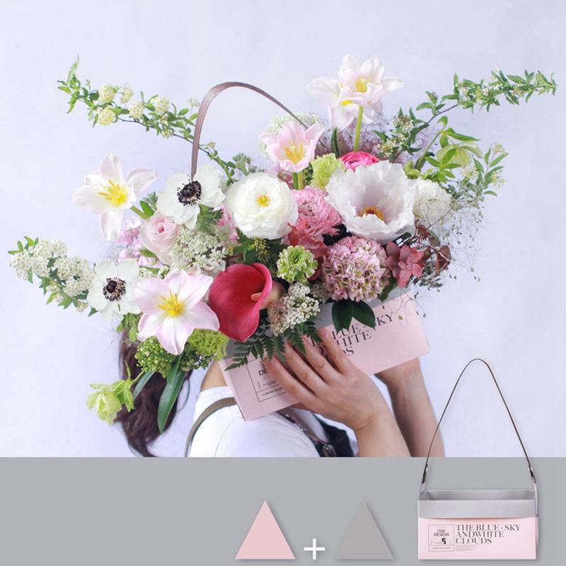 Flower Packaging Box With Handle Arrangement Boxes Waterproof Kraft Paper Bags Basket Gift Wrap