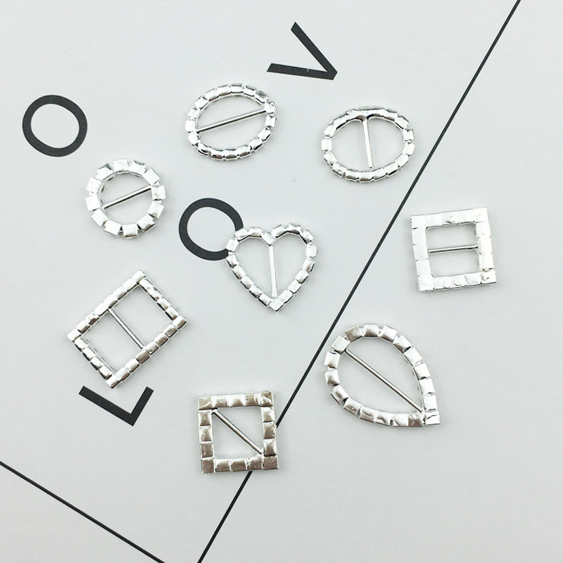 10 Pcs Invitation Ribbon Slider Cup Chain Crystal Rhinestone Buckle Round Rectangle Square Handmade Bow DIY Hair Accessory