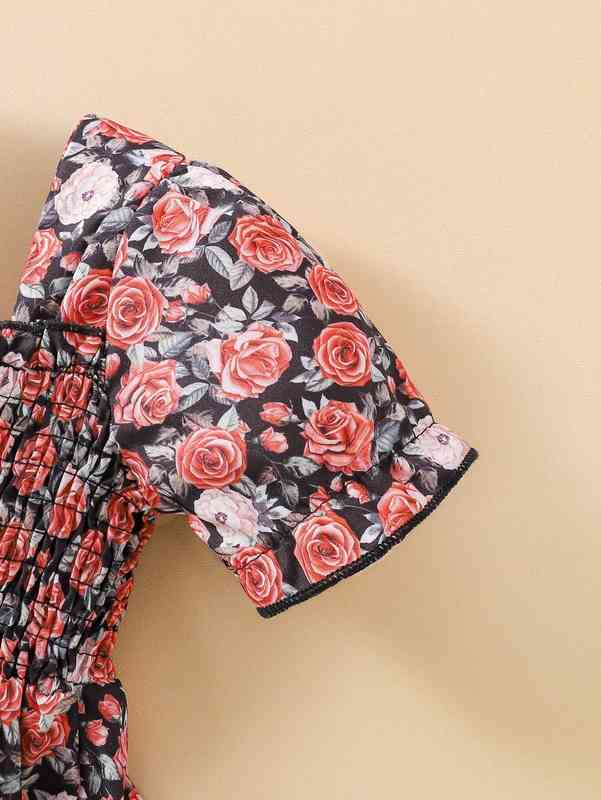 Baby Allover Floral Frill Trim Shirred Dress SHE