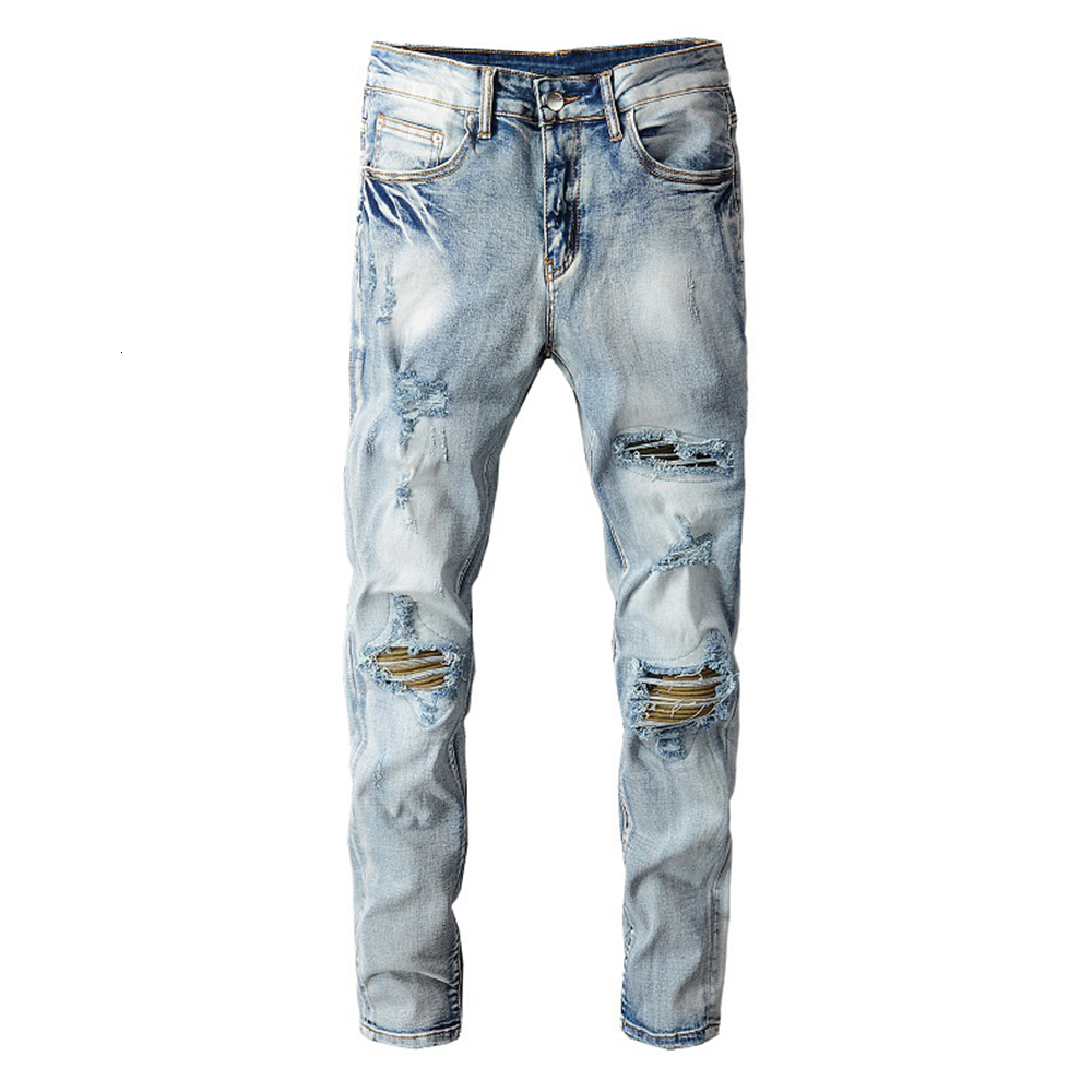 fashion jeans men's ripped biker streetwear holes patchwork slim skinny stretch denim pencil pants trousers, Blue
fashion jeans men's ripped biker streetwear holes patchwork slim skinny stretch denim pencil pants trousers, Blue